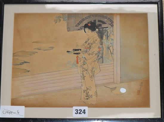 Mizuno Toshikata, (1866-1908), No.7 - Lighting a lantern for a party, published 1899 by Akiyama Buemon, 20 x 29cm